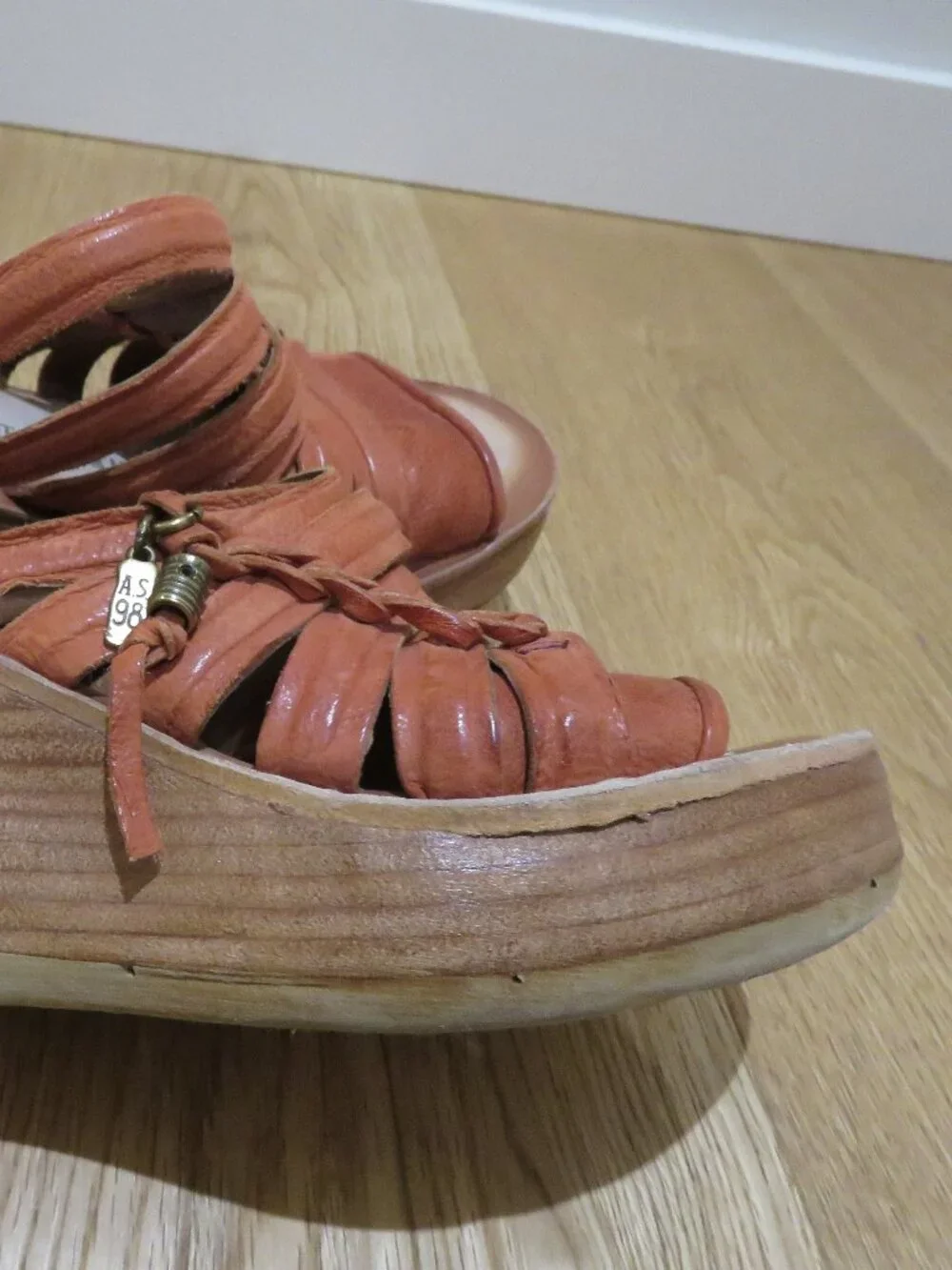 A.S. 98 Nicolls Leather Slip On Wedge Sandal Rust US 6.5/7 Boho Grunge Festival